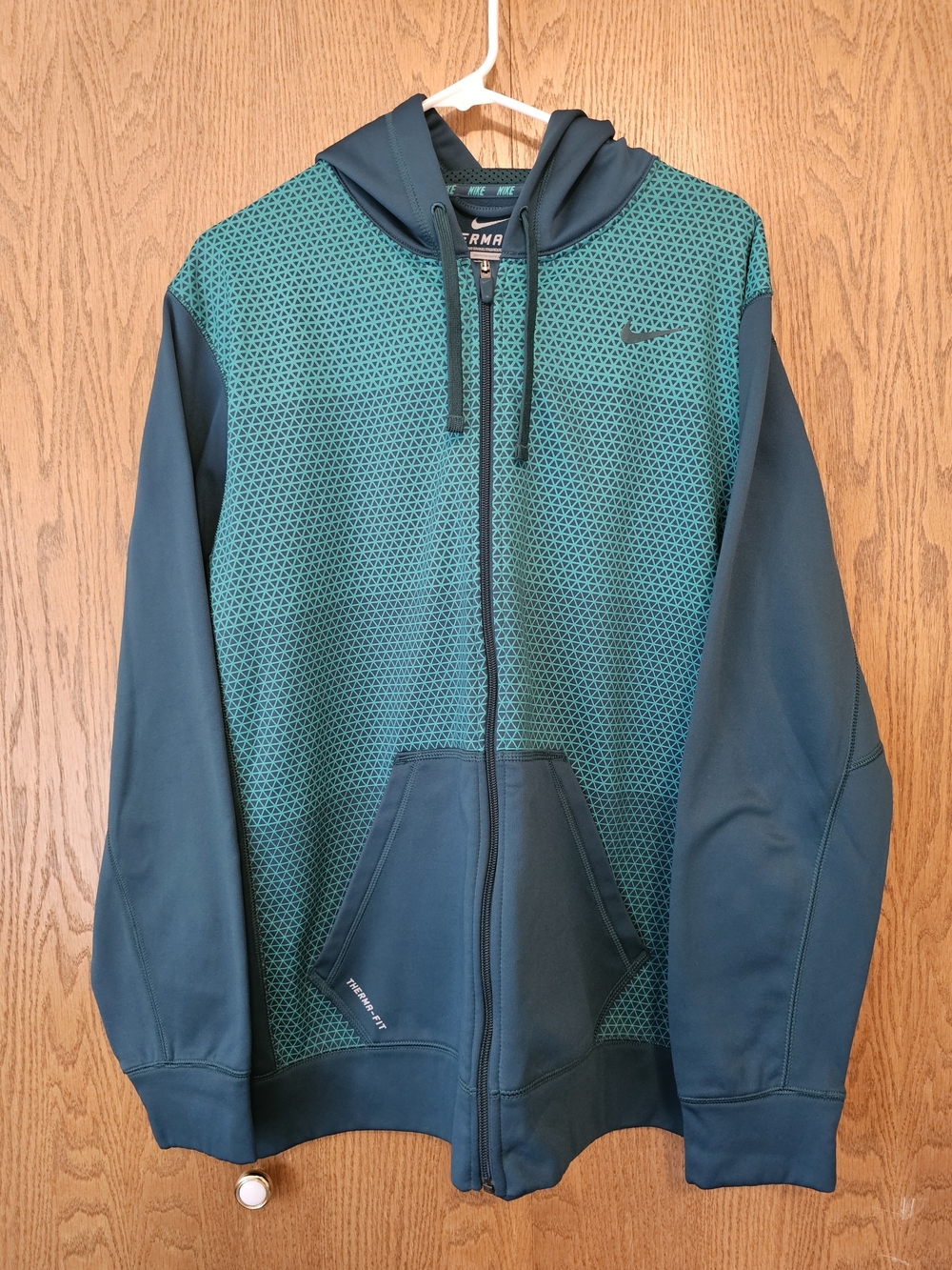 Nike Therma-FIT Full Zip Hoodie | Teal Geometric Athletic Sweatshirt w/ Hood
